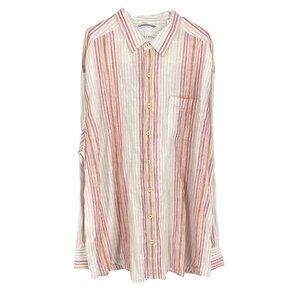 Tommy Bahama Men 2XT Linen Shirt Long Sleeve Vacation Striped Travel Orange Top